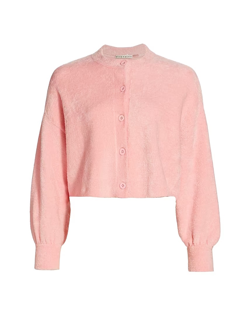 Alice + Olivia Blush Pink Cropped Button-Up Cardigan